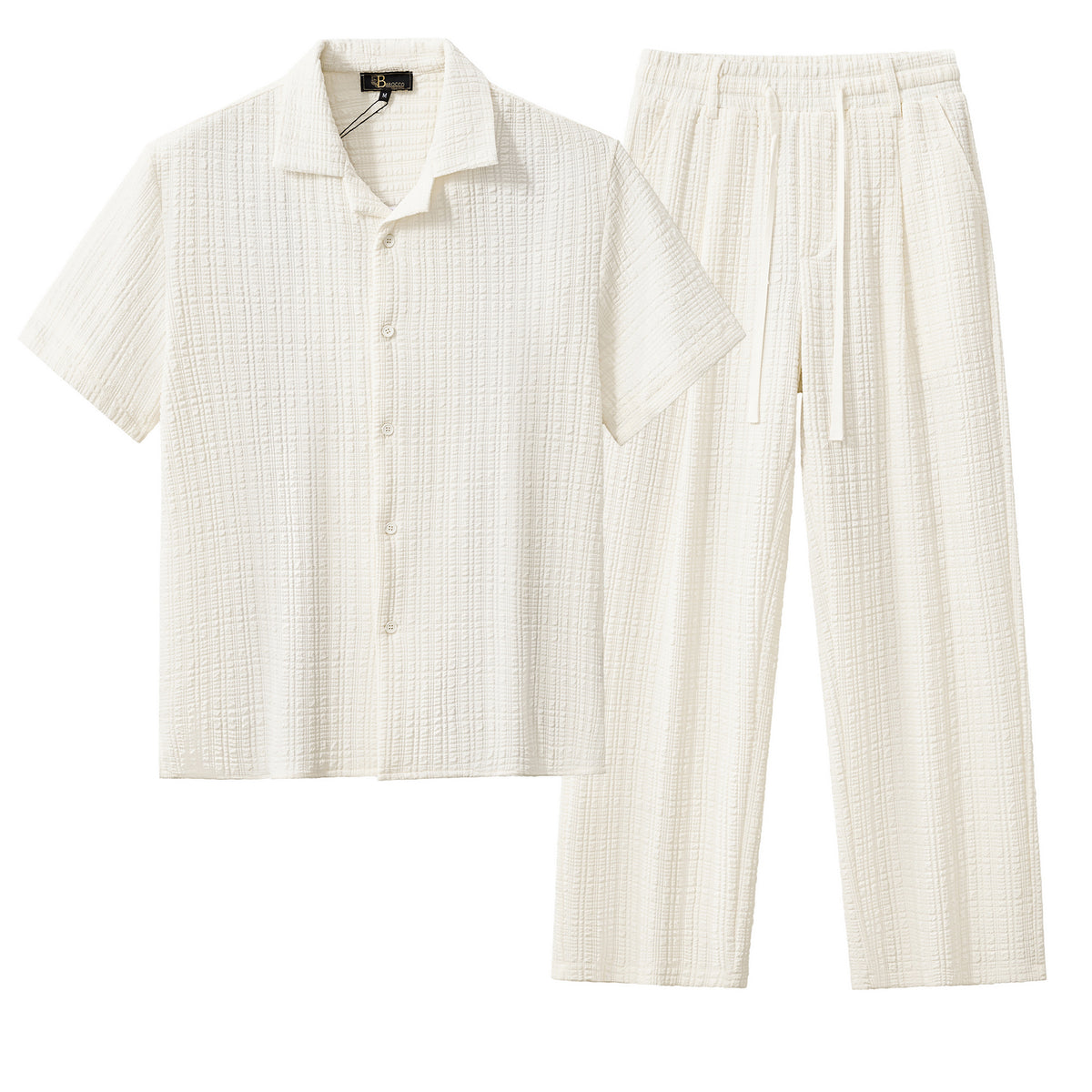 Conjunto Loft: Camisa y pantalón texturizados de manga corta - Gris topo