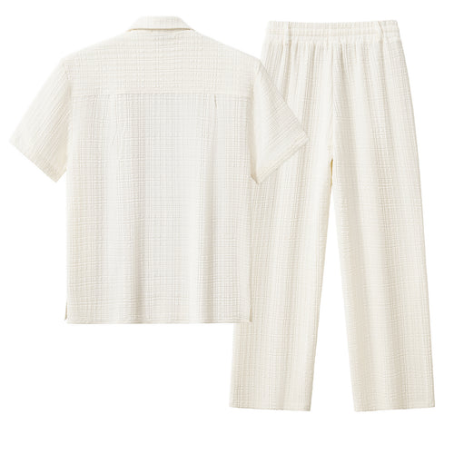 Conjunto Loft: Camisa y pantalón texturizados de manga corta - Gris topo