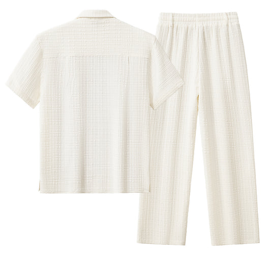 Loft Set – Textured Short Sleeve Shirt & Pant-TAUPE