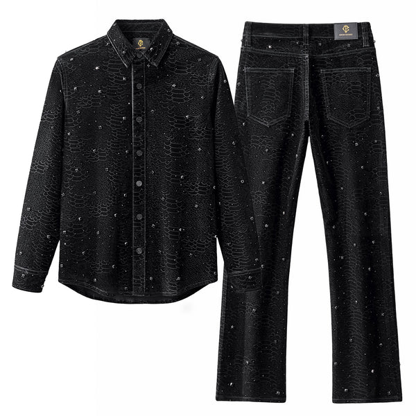 Midnight Serpent Rhinestone SET - Century Penthouse BLACK