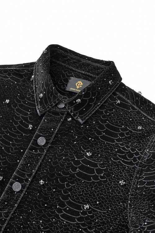 Chaqueta de serpiente de medianoche con diamantes de imitación - NEGRO – view 6