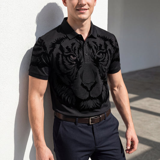 Tiger’s Wrath Embellished Polo-BLACK