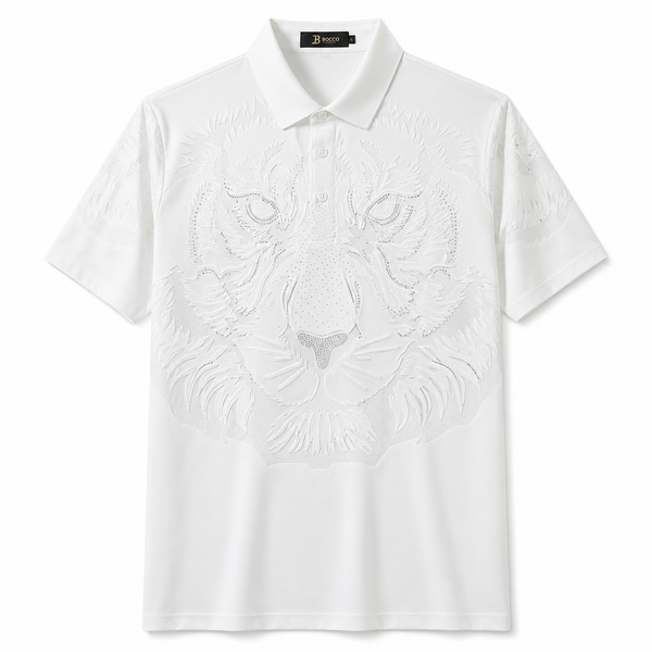 PS316-Tiger’s Wrath Embellished Polo-WHITE/WHITE