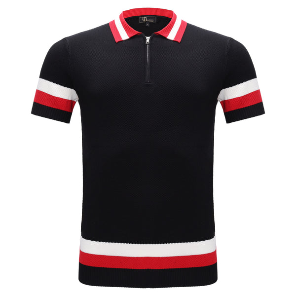 PS595 - Heritage Stripe Knit Polo-BLACK