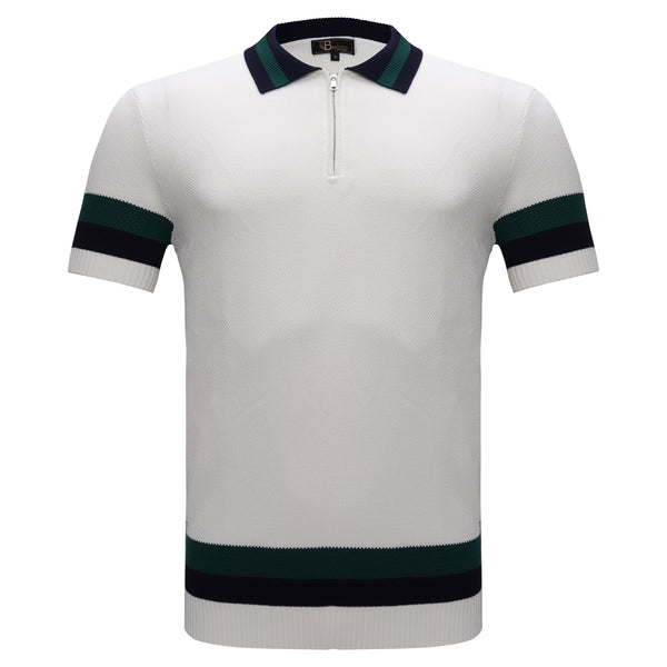 PS595 - Heritage Stripe Knit Polo-WHITE