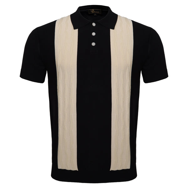 PS596 - Men's Retro-Inspired Knitted Polo Shirt-BLACK/WHITE