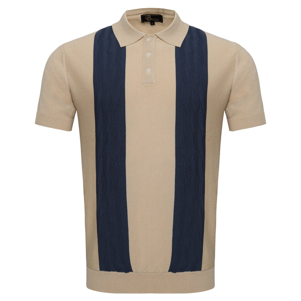PS596 - Men's Retro-Inspired Knitted Polo Shirt-IVO/NAVY