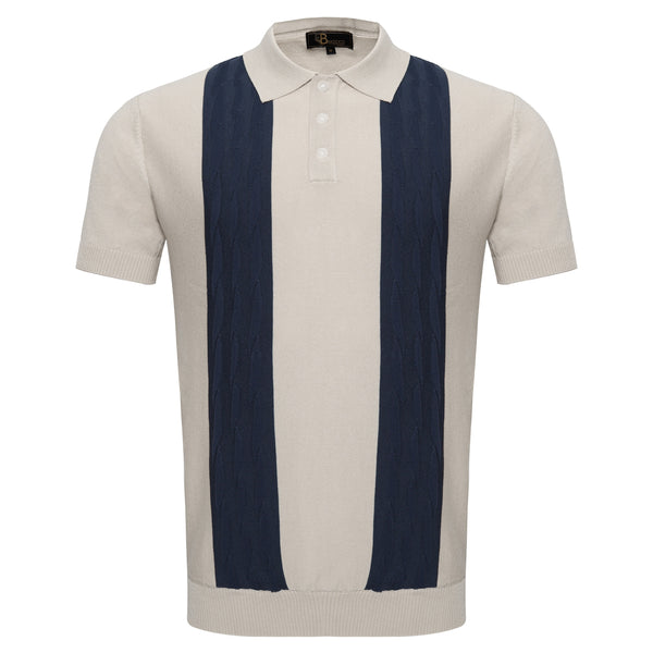 PS596 - Men's Retro-Inspired Knitted Polo Shirt-WHITE/NAVY