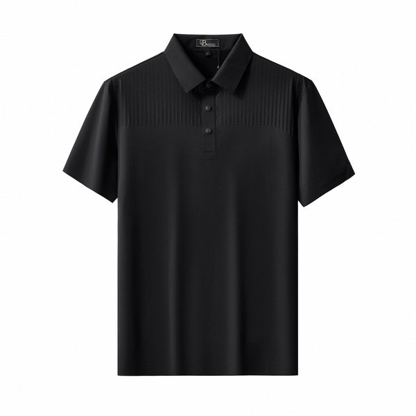 PS814-Seamless Linear Texture Polo-BLACK