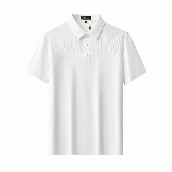 PS814-Seamless Linear Texture Polo-WHITE