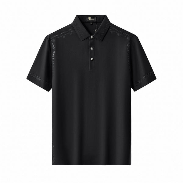 PS923 - Ornate Trim Polo-BLACK