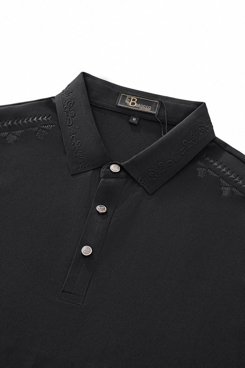PS923 - Ornate Trim Polo-BLACK – view 3