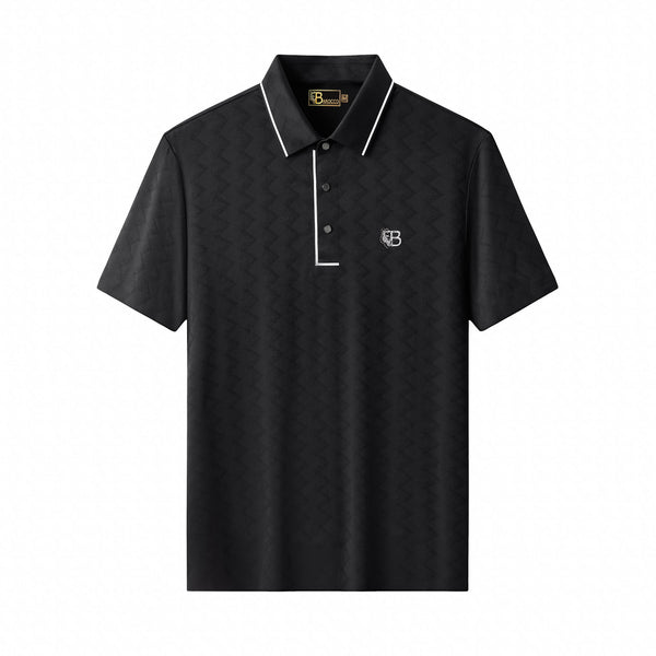 PSL2002-Seamless Chevron Texture Polo-BLACK