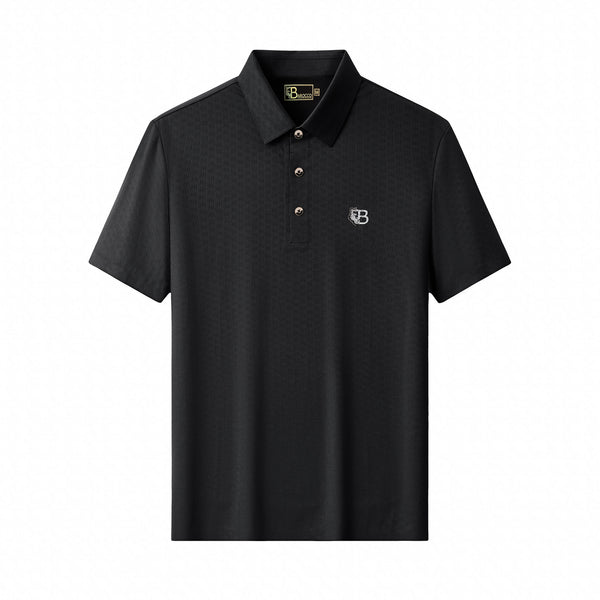 PSL2003-Seamless Geo Texture Polo-BLACK