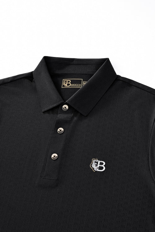 PSL2003-Seamless Geo Texture Polo-BLACK – view 2