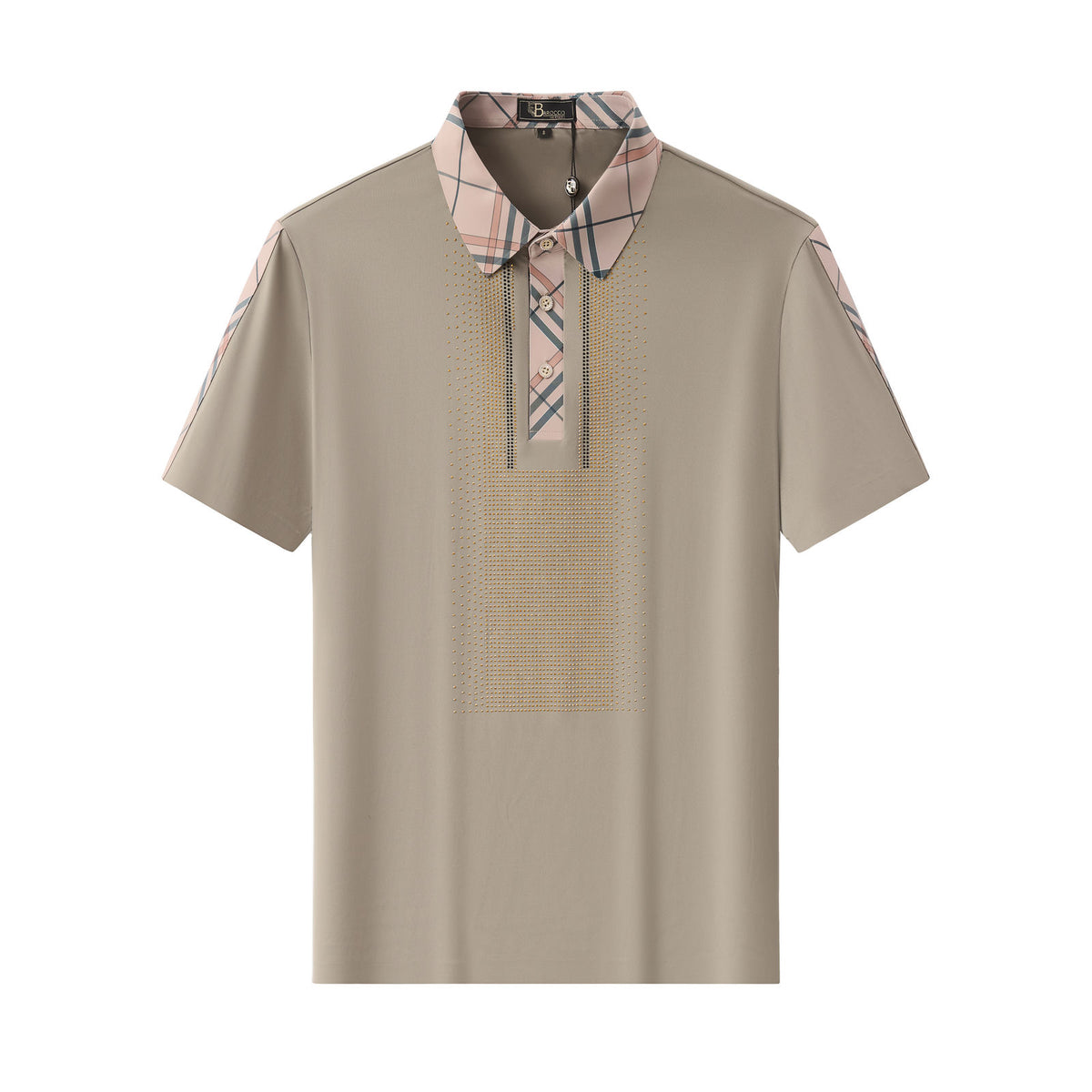 PSR205-Regal Plaid Crystal Performance Polo-KHAKI/GOLD – BAROCCO wholesale polo shirts