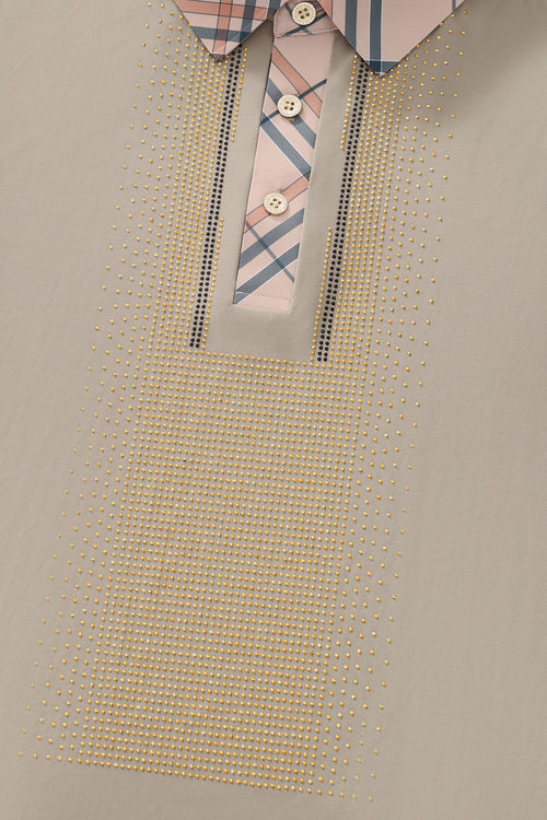PSR205-Regal Plaid Crystal Performance Polo-KHAKI/GOLD – view 6