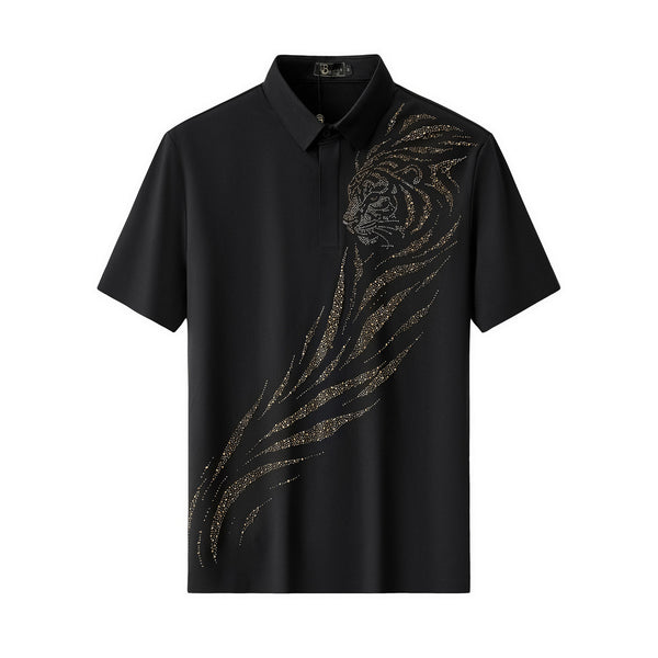 PSR208-Phantom Tiger Crystal Polo-BLACK/GOLD