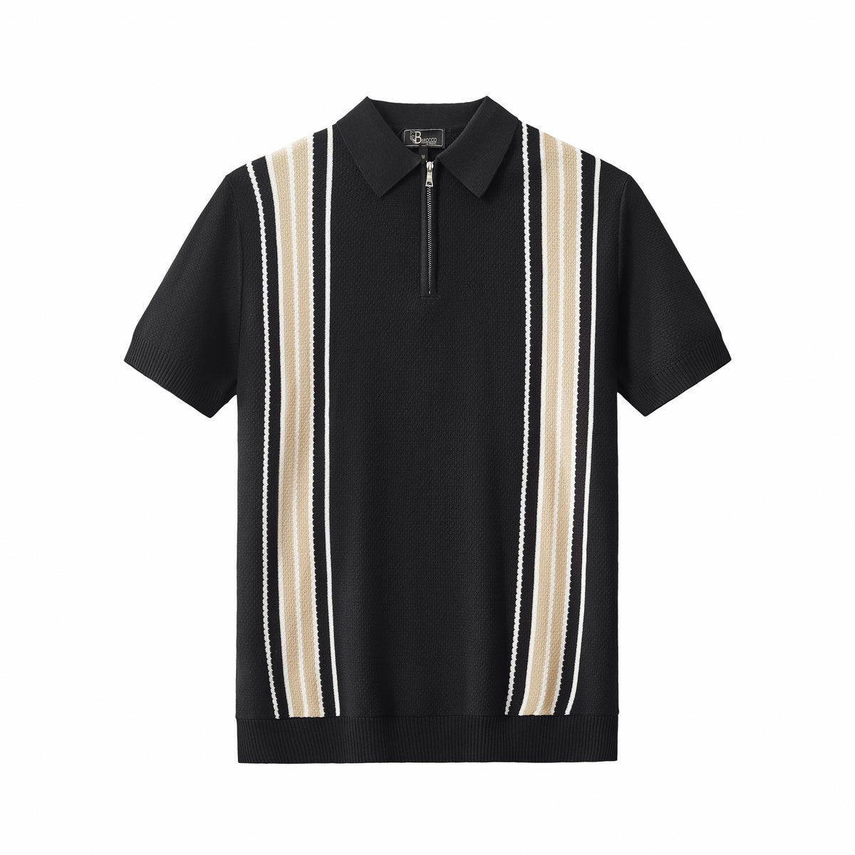 Polo retro de rayas con cremallera - NEGRO/CAQUI – BAROCCO wholesale polo shirts
