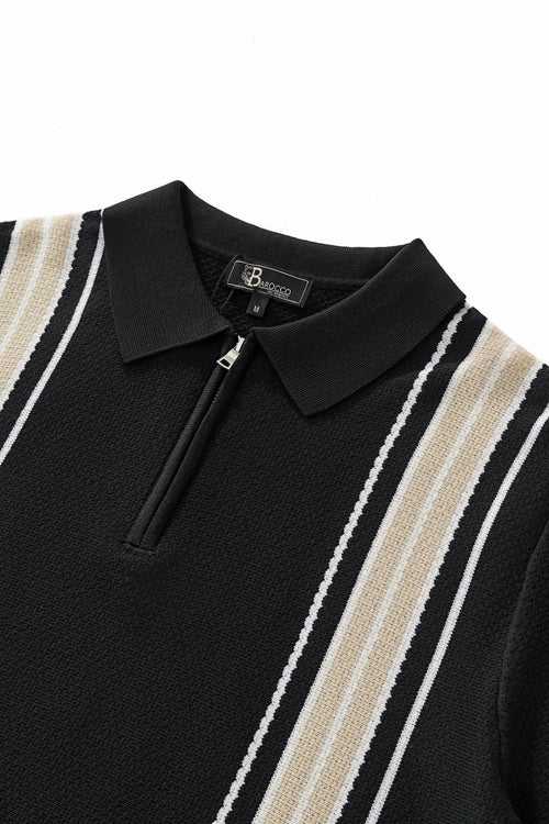 Polo retro de rayas con cremallera - NEGRO/CAQUI – view 2