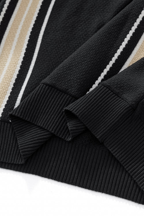 Polo retro de rayas con cremallera - NEGRO/CAQUI – view 4