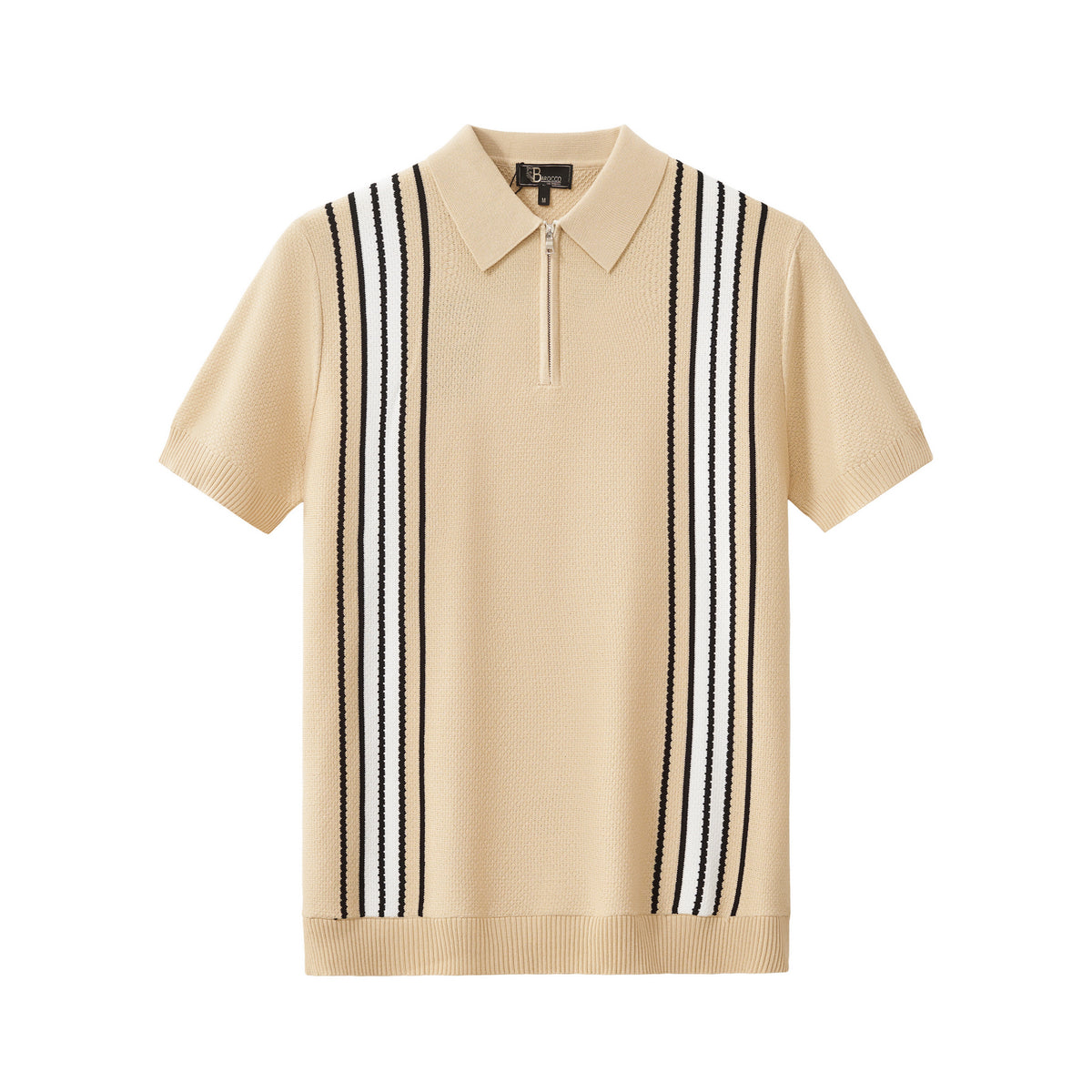 Polo retro de rayas con cremallera - CAQUI/BLANCO – BAROCCO wholesale polo shirts