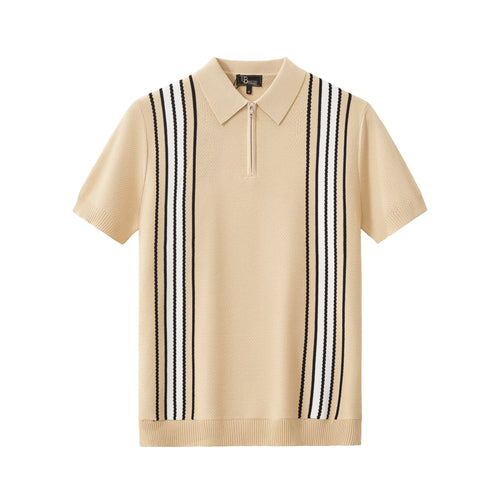 Polo retro de rayas con cremallera - CAQUI/BLANCO