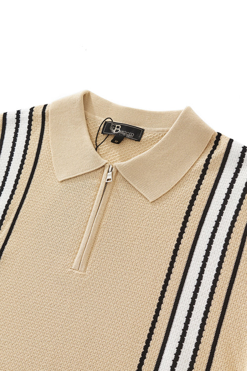 Polo retro de rayas con cremallera - CAQUI/BLANCO – view 2