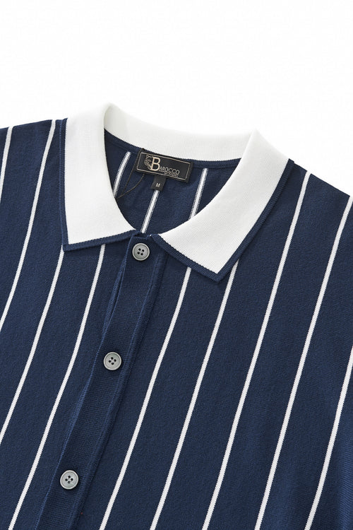 PSS615 - ModStripe Knit Shirt-NAVY/WHITE – view 2