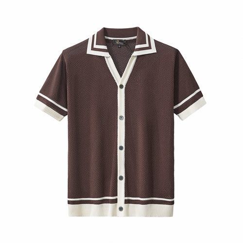 PSS619 - Contrast Trim Mesh Button-Up-COFFEE