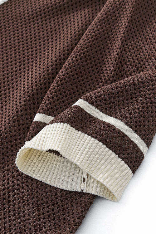 Camisa de malla con ribete en contraste y botones - CAFÉ – view 3