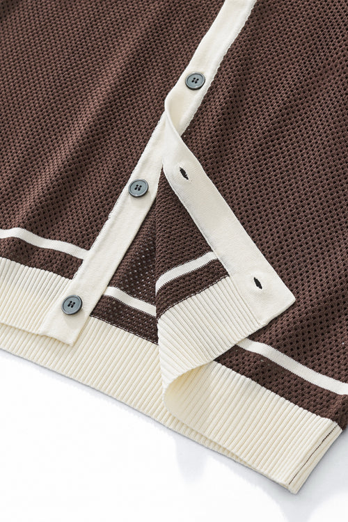 Camisa de malla con ribete en contraste y botones - CAFÉ – view 5