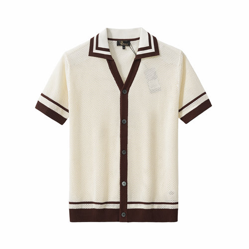 PSS619 - Contrast Trim Mesh Button-Up-IVORY