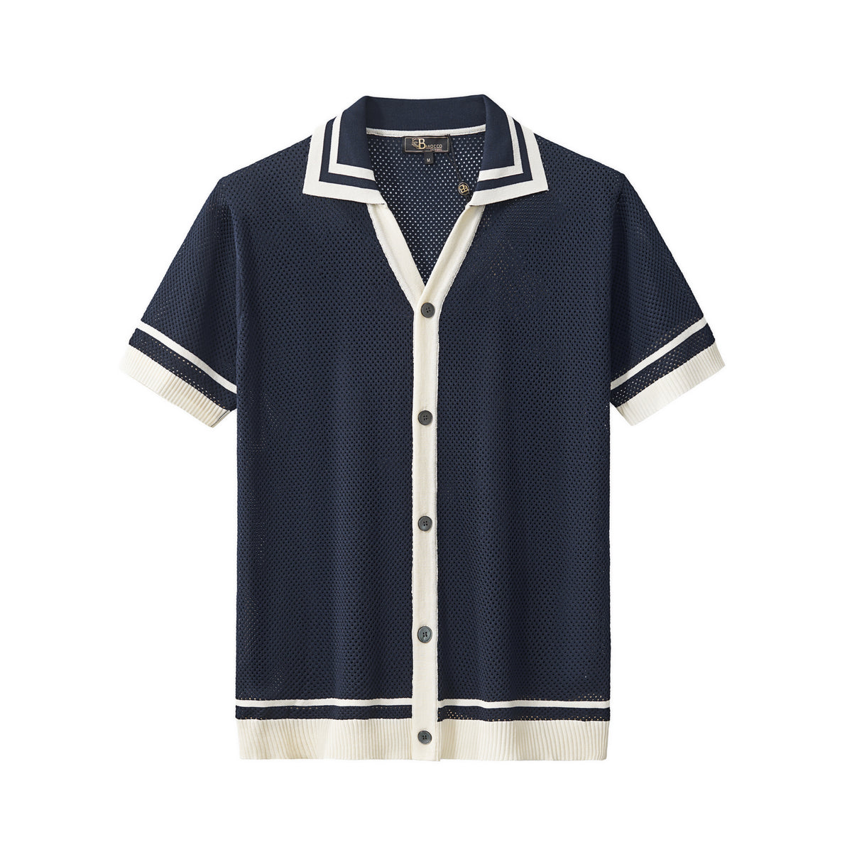 PSS619 - Contrast Trim Mesh Button-Up-NAVY – BAROCCO wholesale shirts