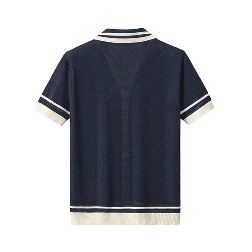PSS619 - Contrast Trim Mesh Button-Up-NAVY – view 1