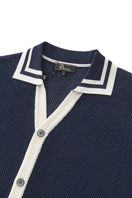 PSS619 - Contrast Trim Mesh Button-Up-NAVY – view 2