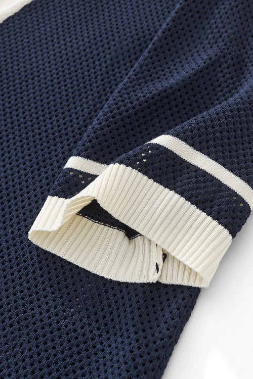 PSS619 - Contrast Trim Mesh Button-Up-NAVY – view 3