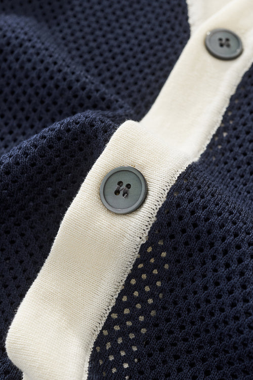 PSS619 - Contrast Trim Mesh Button-Up-NAVY – view 4