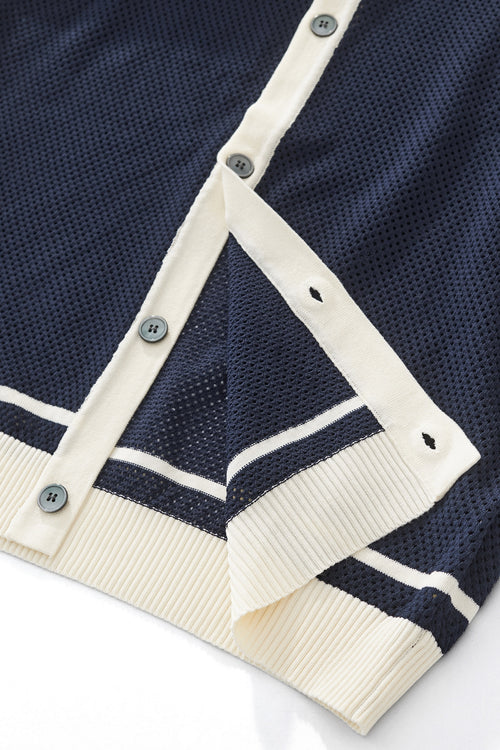 PSS619 - Contrast Trim Mesh Button-Up-NAVY – view 5