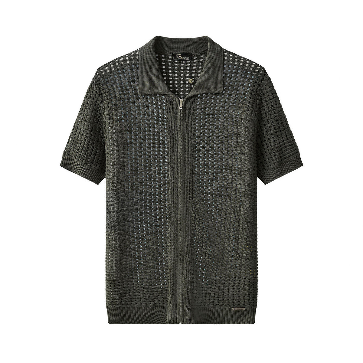 PSS621-Breeze Mesh Zip SS Shirt-ARMYG – BAROCCO wholesale shirts