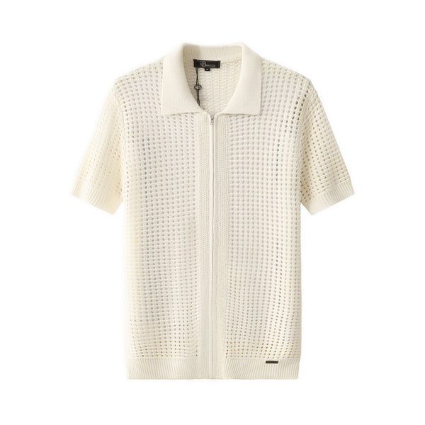 PSS621-Breeze Mesh Zip SS Shirt-IVORY