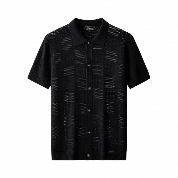 PSS623-Monaco Mesh SS Shirt-BLACK