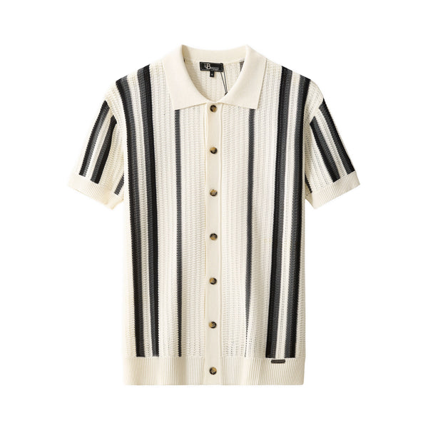 PSS629-Riviera Stripe Mesh SS Shirt-IVORY