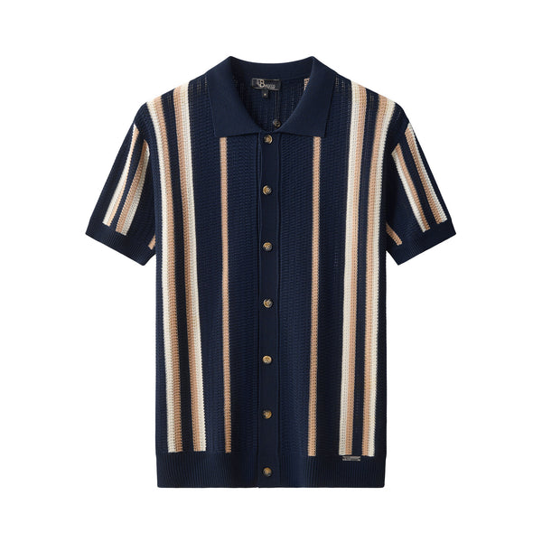 PSS629-Riviera Stripe Mesh SS Shirt-NAVY