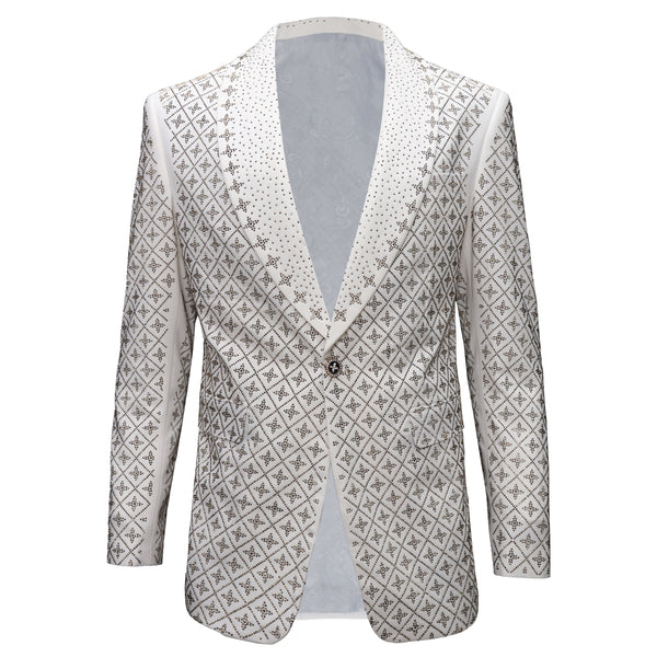 SB457 - Elegant Blazer with Sparkling Embellishments -WHITE/GOLD