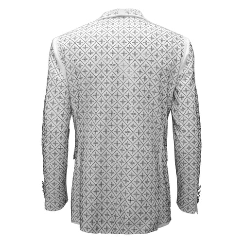 SB457 - Elegant Blazer with Sparkling Embellishments -WHITE/SILVER
