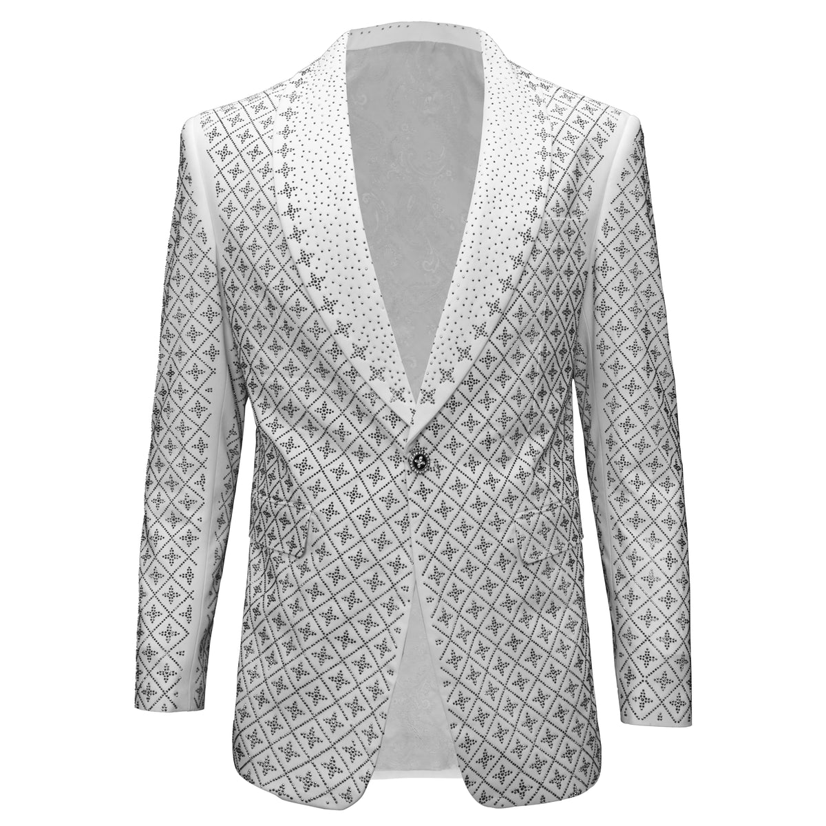 SB457 - Elegant Blazer with Sparkling Embellishments -WHITE/SILVER