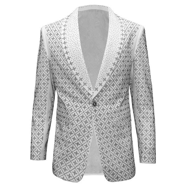 SB457 - Elegant Blazer with Sparkling Embellishments -WHITE/SILVER