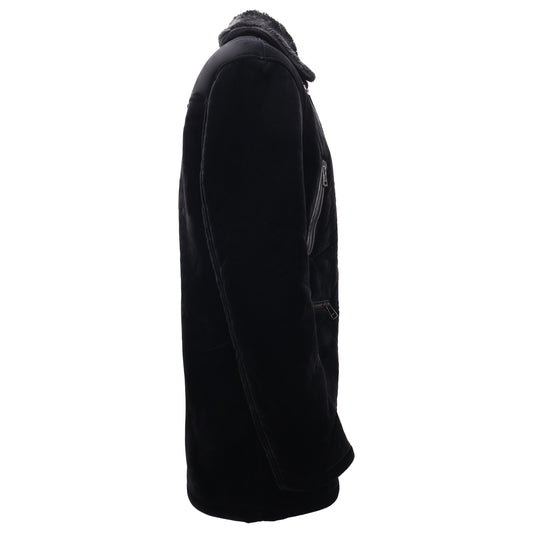 Faux Fur Collar Velvet Jacket-BLACK