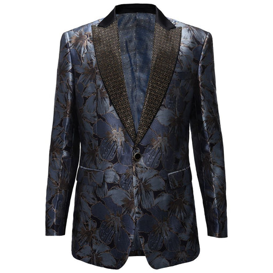 Blazer Jacquard Midnight Bloom - AZUL/DORADO